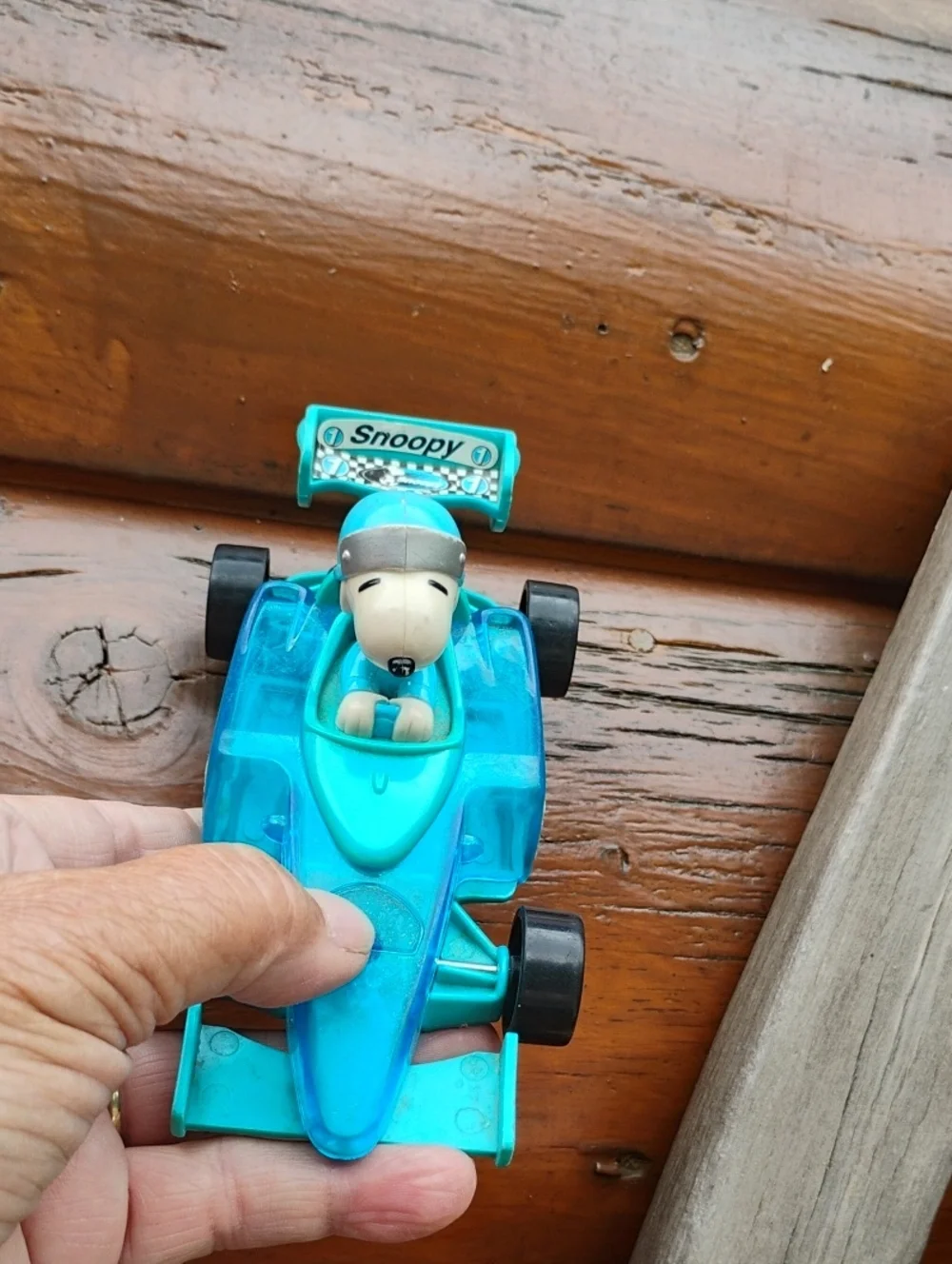 SNOOPY INDY RACER  VINTAGE CANDY DISPENSER AQUA VNPLVC
